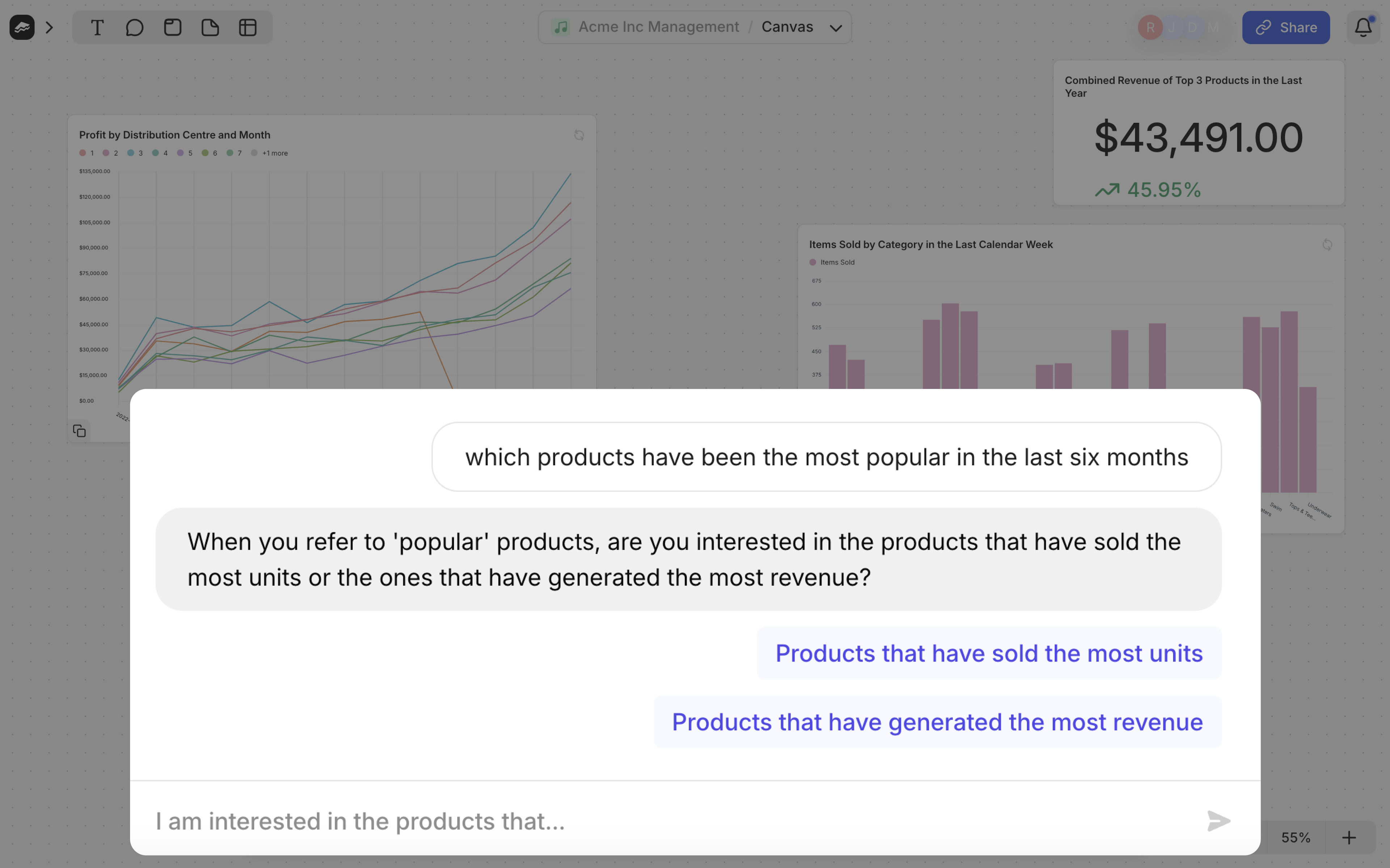 Fluent Platform with clarification flow to generate an answer